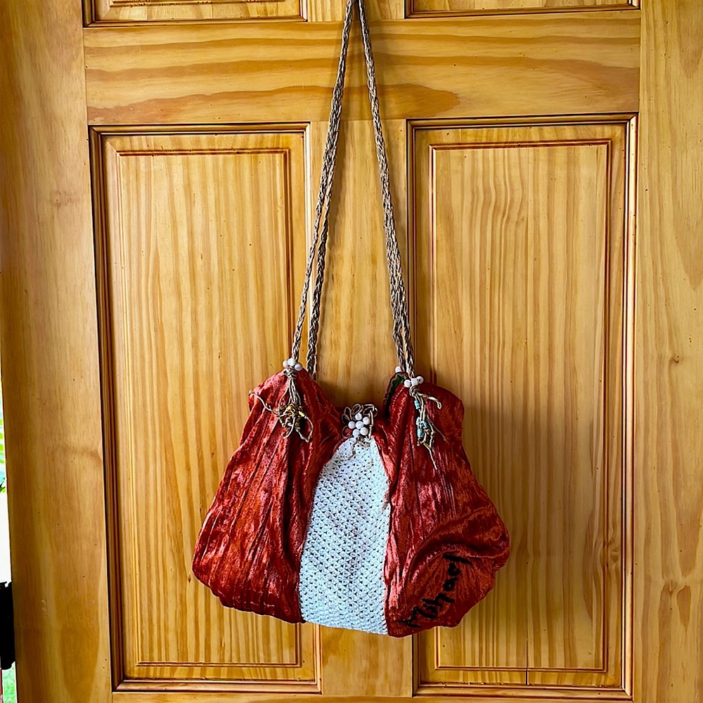 Velvet details funky-unique evening bag
